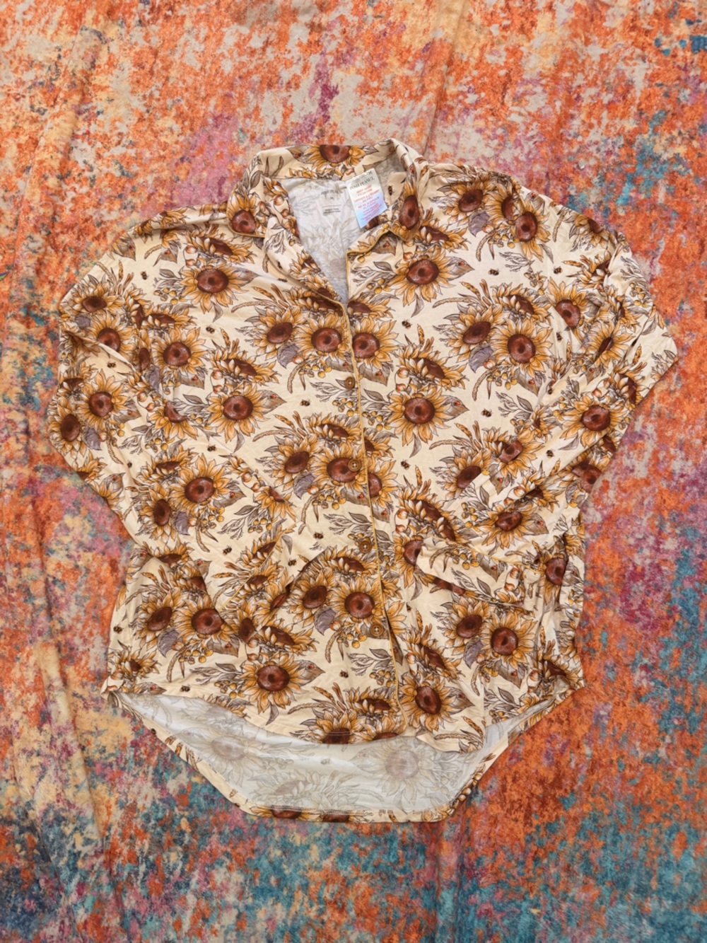 Posh Peanut Sunflower Button Up Blouse Women’s 2XL Cottagecore Floral Shirt